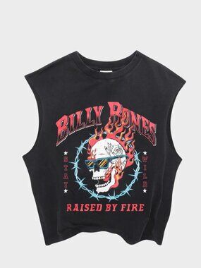 Billy Bones Club Washed Black Red Graphic Muscle Tank Size L NWT Cotton Grunge